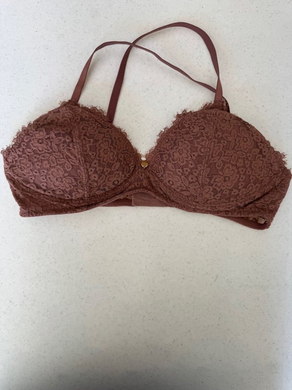 Aerie Lace Push-Up Bra Brown Size 34C Adjustable Straps Nylon Blend Underwire